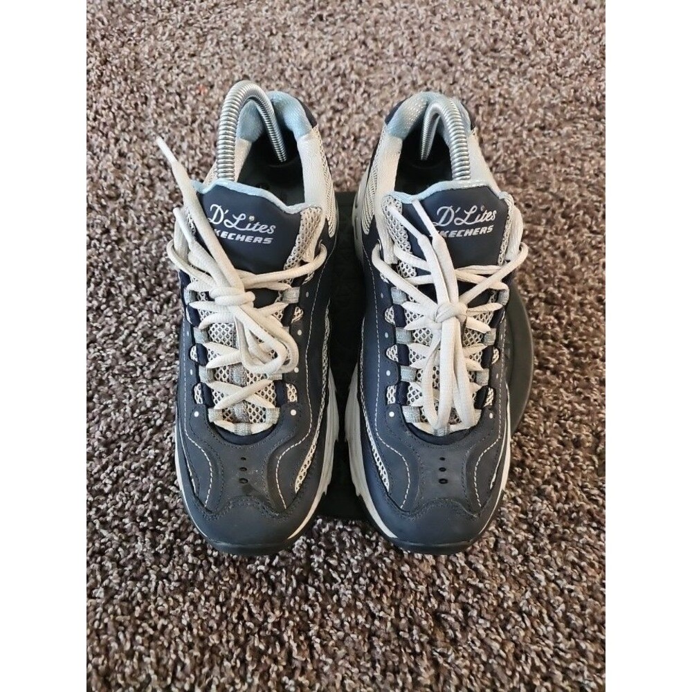 SKECHERS D'Lites Breathable Lace Up Low Top Sneakers Navy White Gray Sz 9